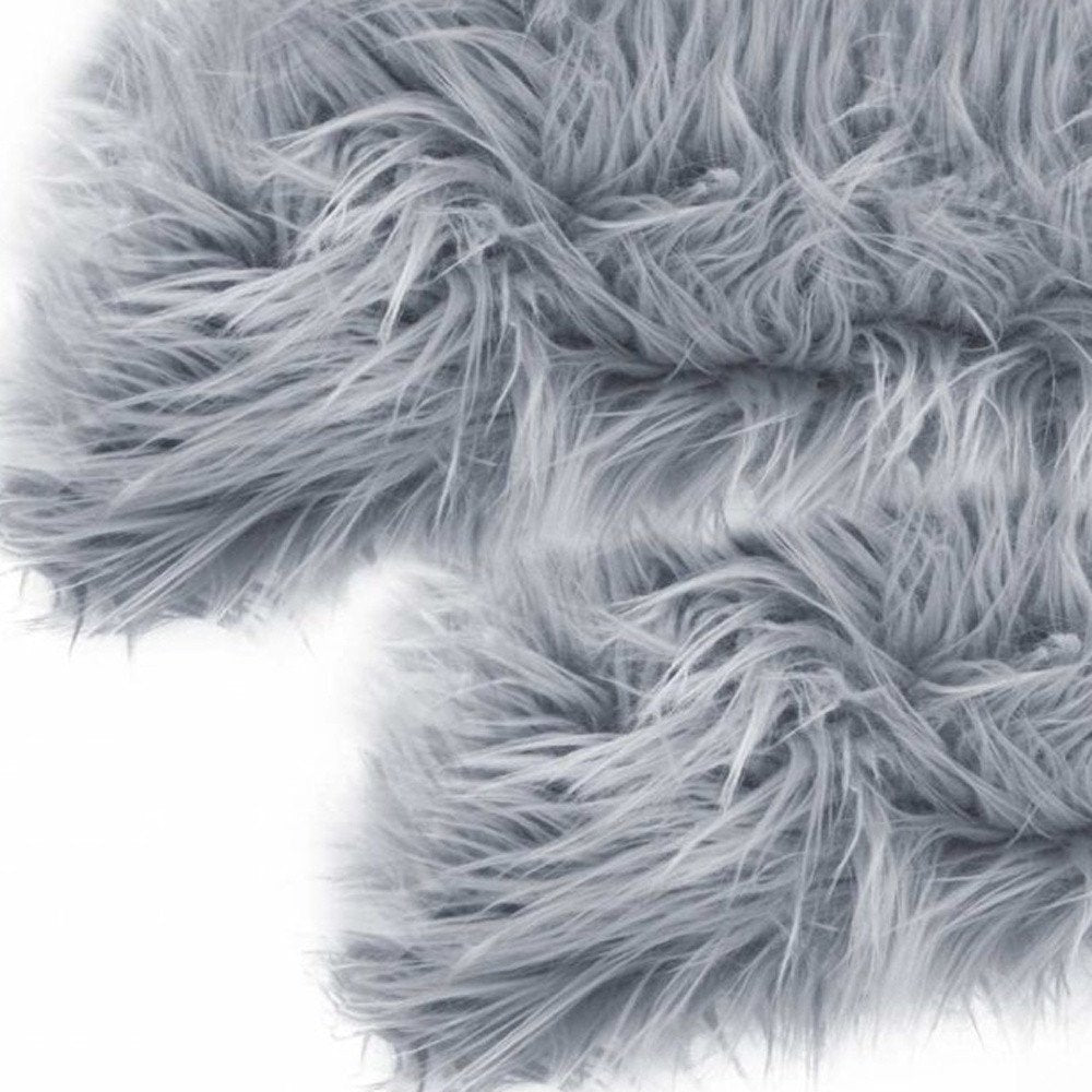 18" X 18" X 5" Grey Faux Fur  Pillow 2 Pack