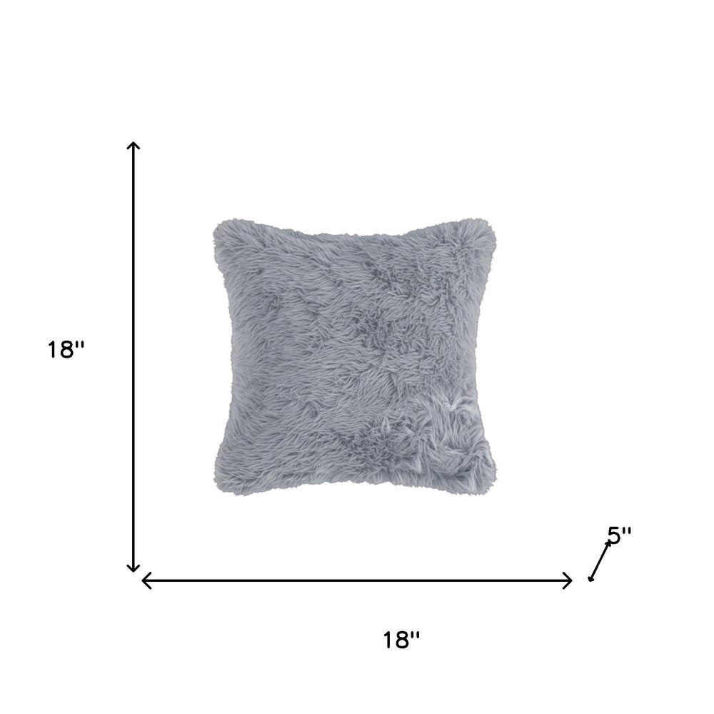 18" X 18" X 5" Grey Faux Fur  Pillow 2 Pack