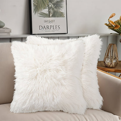 18" X 18" X 5" Off White Faux Fur  Pillow 2 Pack