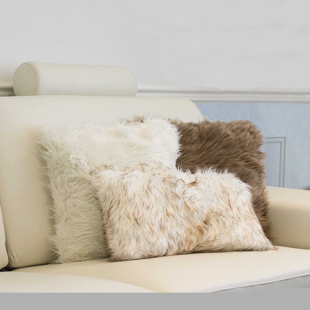 18" X 18" X 5" Off White Faux Fur  Pillow 2 Pack