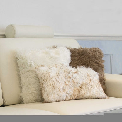 18" X 18" X 5" Off White Faux Fur  Pillow 2 Pack