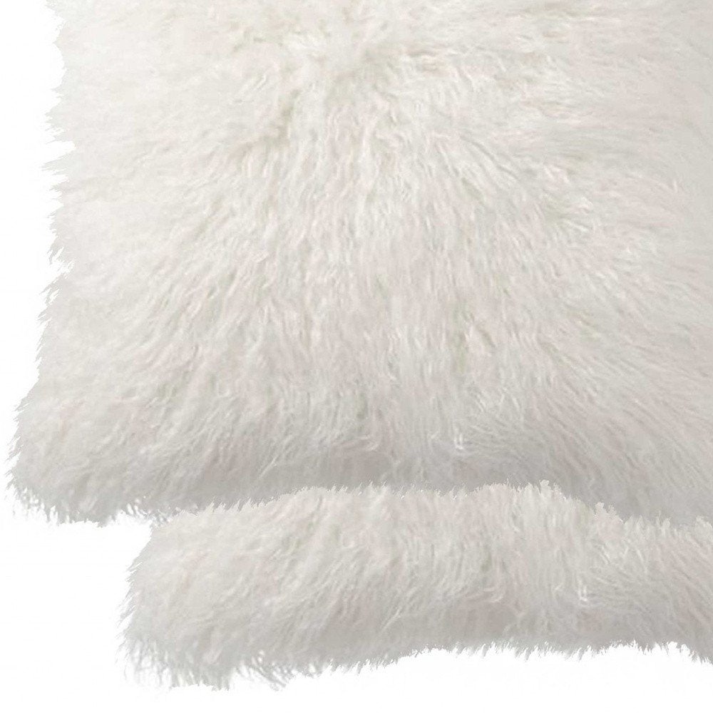 18" X 18" X 5" Off White Faux Fur  Pillow 2 Pack