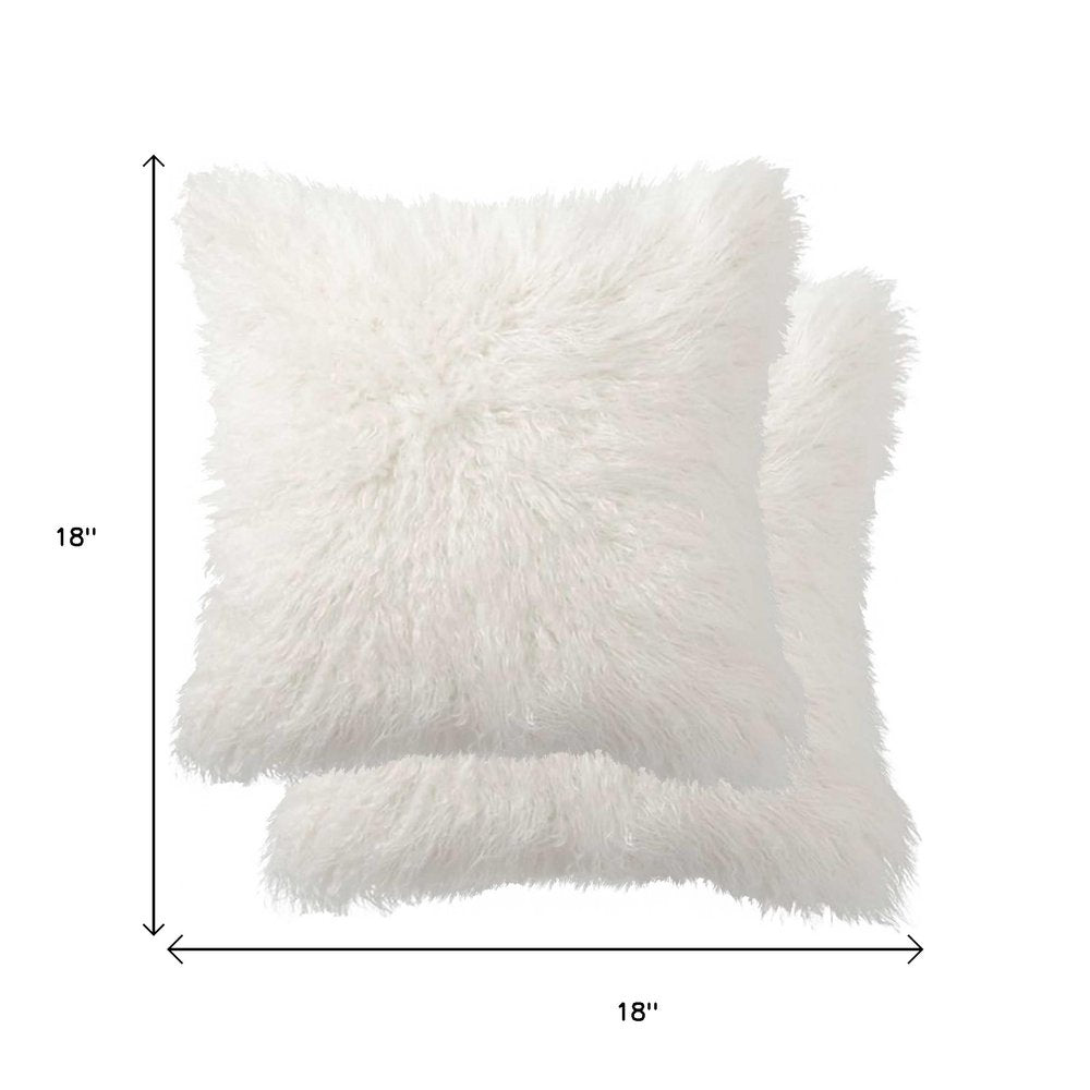 18" X 18" X 5" Off White Faux Fur  Pillow 2 Pack
