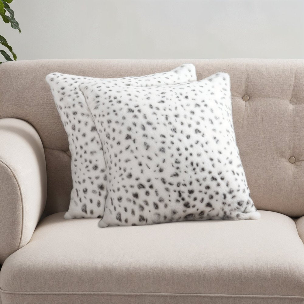 Set of Two 18" Brown and White Faux Fur Throw Pillow