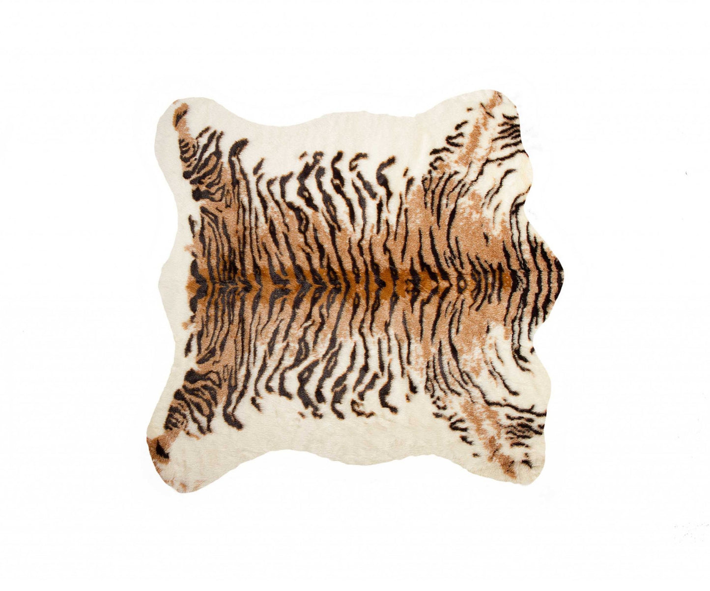 4' X 5' Brown and Black Faux Fur Tiger Print Shag Area Rug