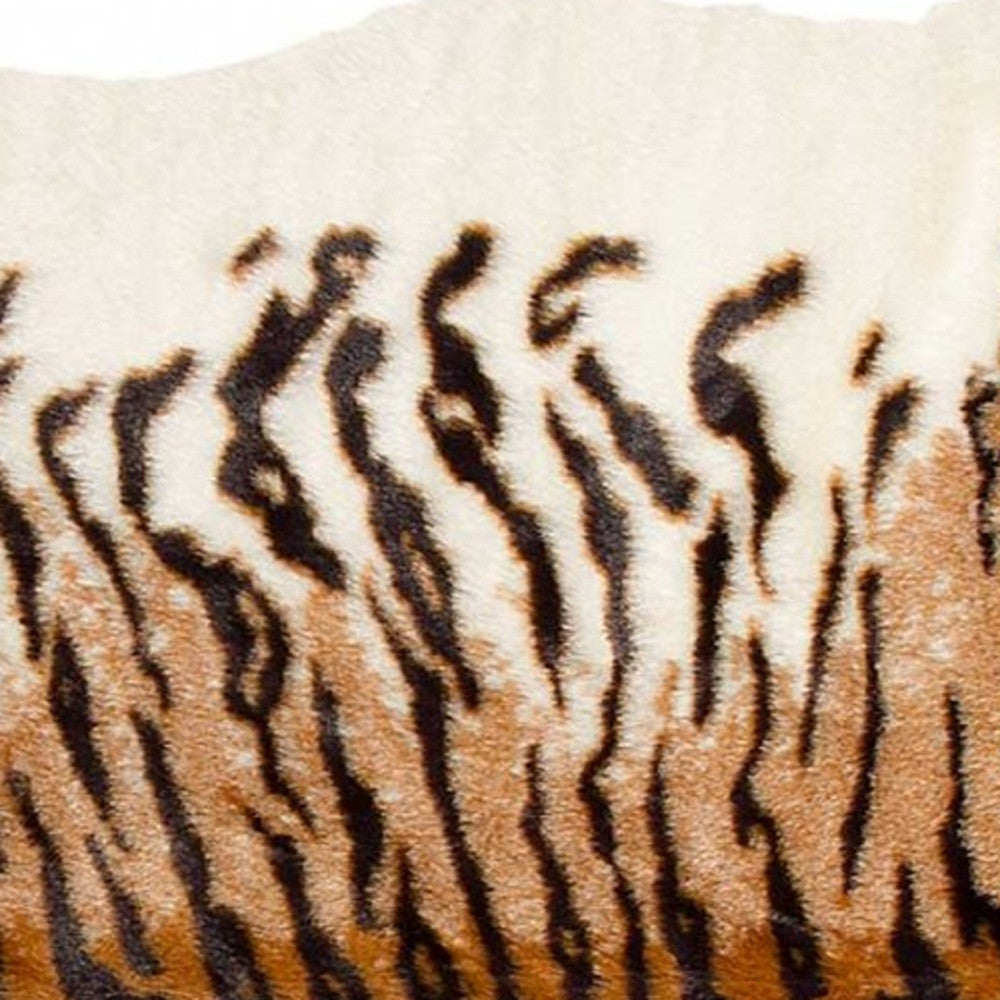 4' X 5' Brown and Black Faux Fur Tiger Print Shag Area Rug