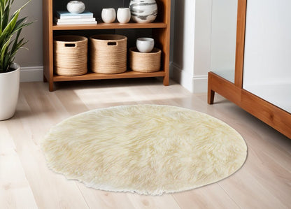 5' Off White Round Shag Sheepskin Area Rug