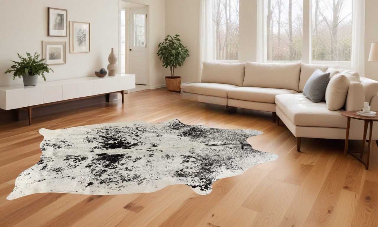 72" X 84" White And Black Cowhide  Rug