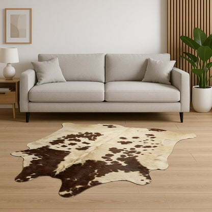 6' X 7' Brown And White Cowhide Cowhide Print Area Rug