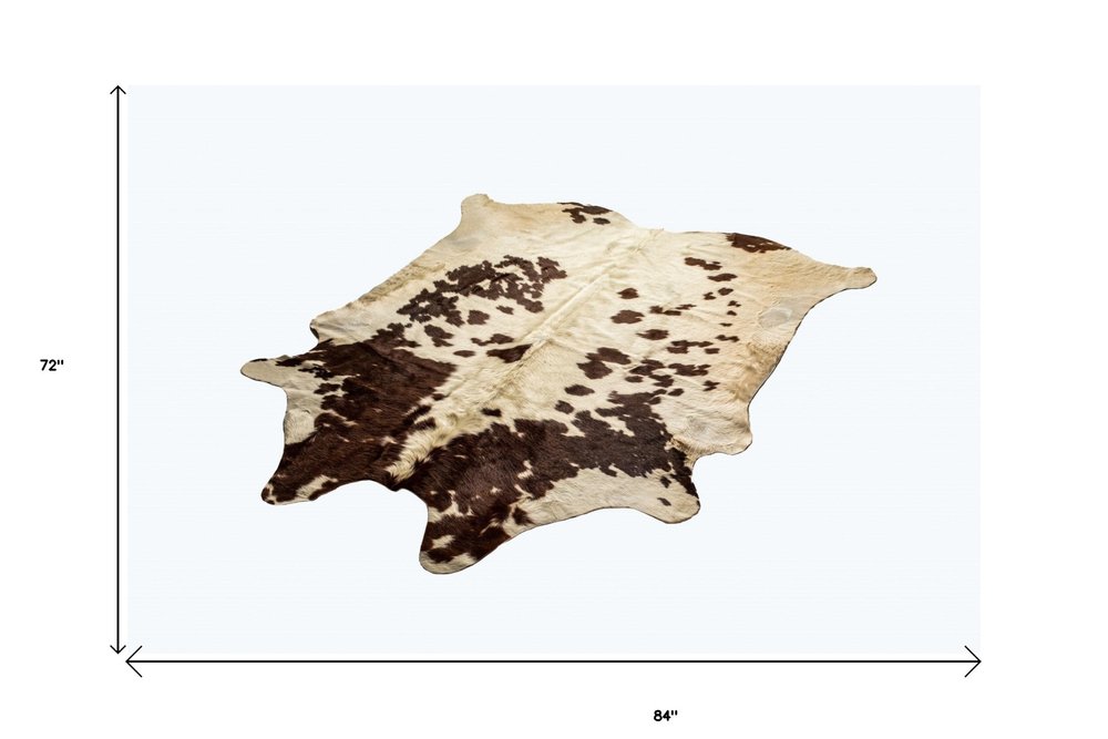 6' X 7' Brown And White Cowhide Cowhide Print Area Rug