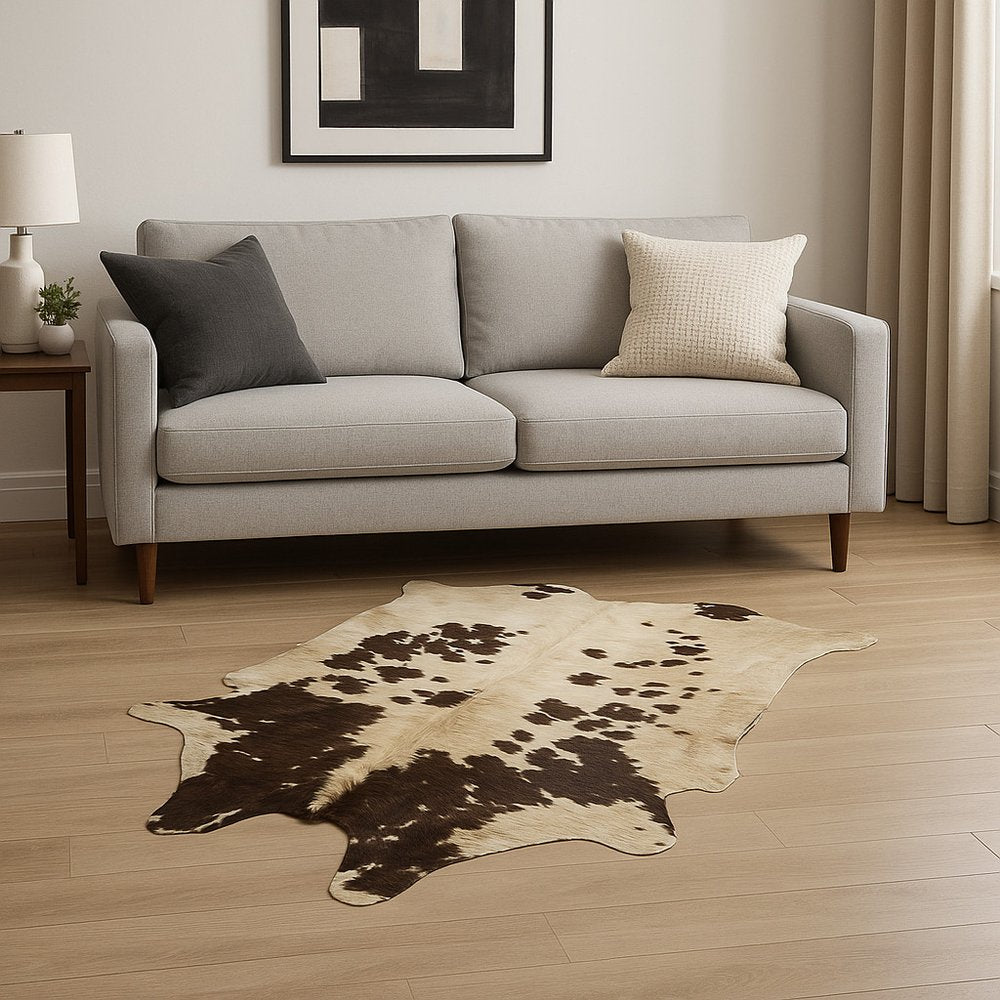 6' X 7' Brown And White Cowhide Cowhide Print Area Rug