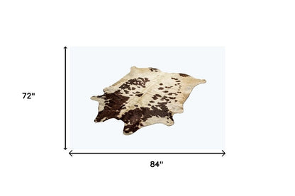 6' X 7' Brown And White Cowhide Cowhide Print Area Rug