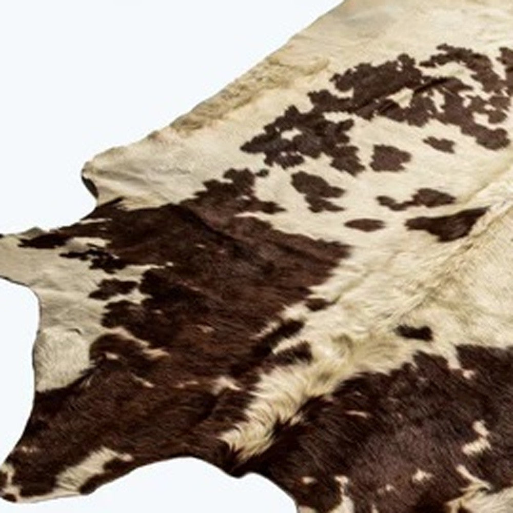 6' X 7' Brown and White Cowhide Handmade Area Rug