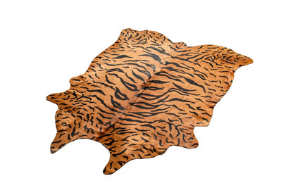 72" X 84" Tiger Black On Natural Cowhide  Rug