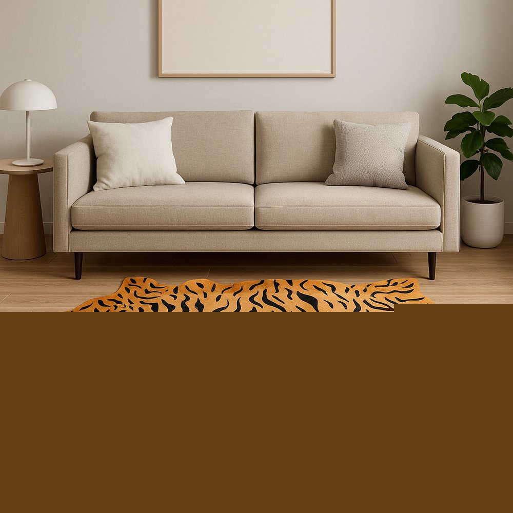 6' X 7' Brown And Black Cowhide Tiger Print Area Rug