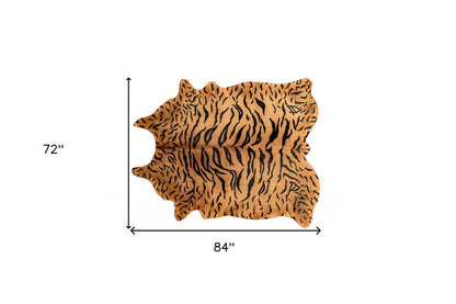 6' X 7' Brown And Black Cowhide Tiger Print Area Rug