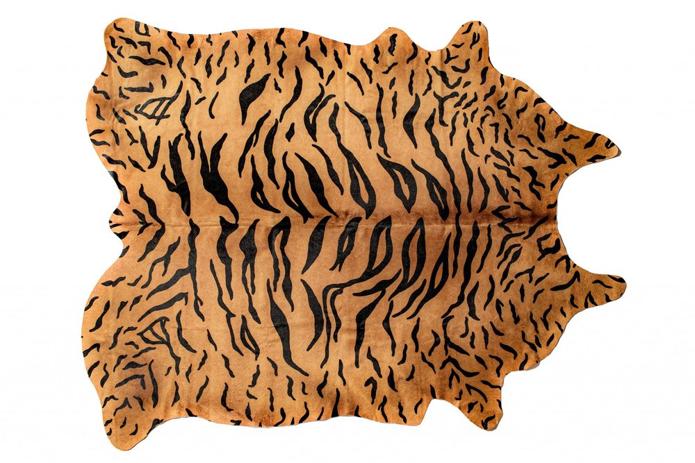 6' X 7' Brown And Black Cowhide Tiger Print Area Rug