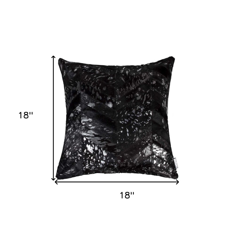 18" Black and Silver Cowhide Throw Pillow