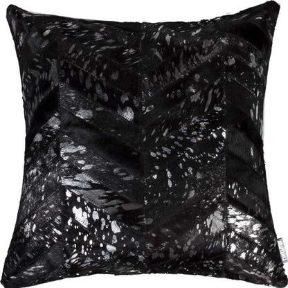 18" Black and Silver Cowhide Throw Pillow