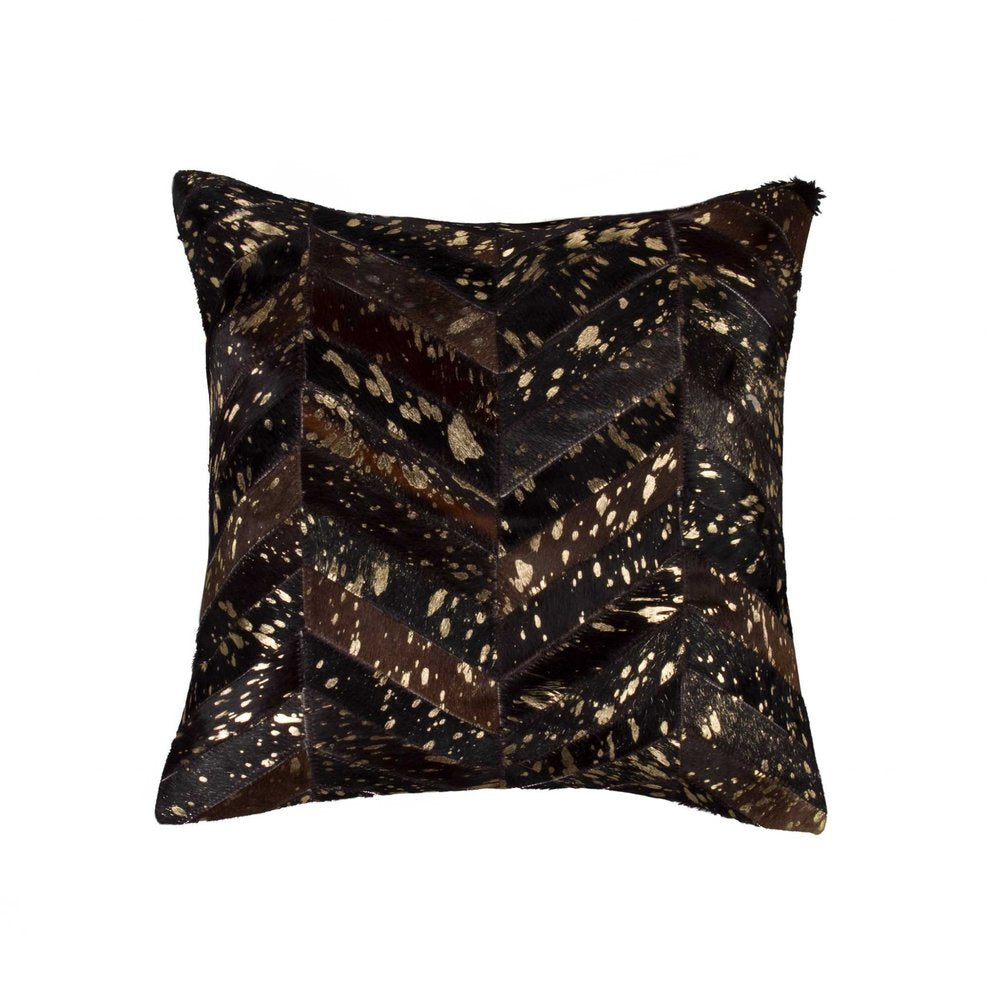 18" Natural And Gold Cowhide Throw Pillow