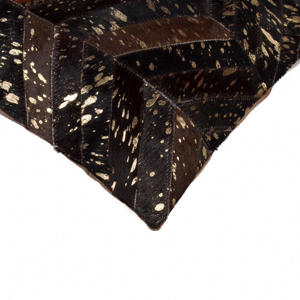 18" Natural And Gold Cowhide Throw Pillow