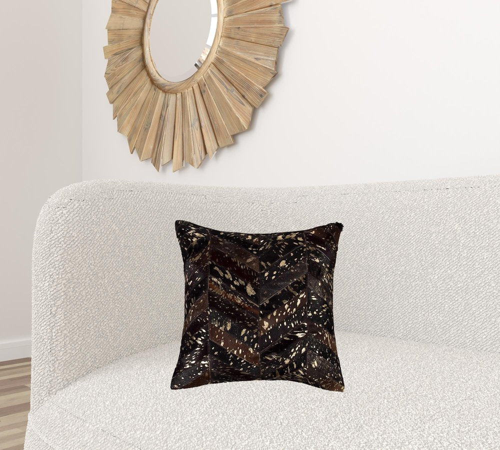 18" Natural And Gold Cowhide Throw Pillow