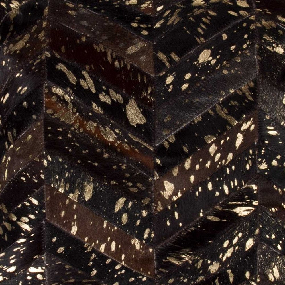 18" Natural And Gold Cowhide Throw Pillow