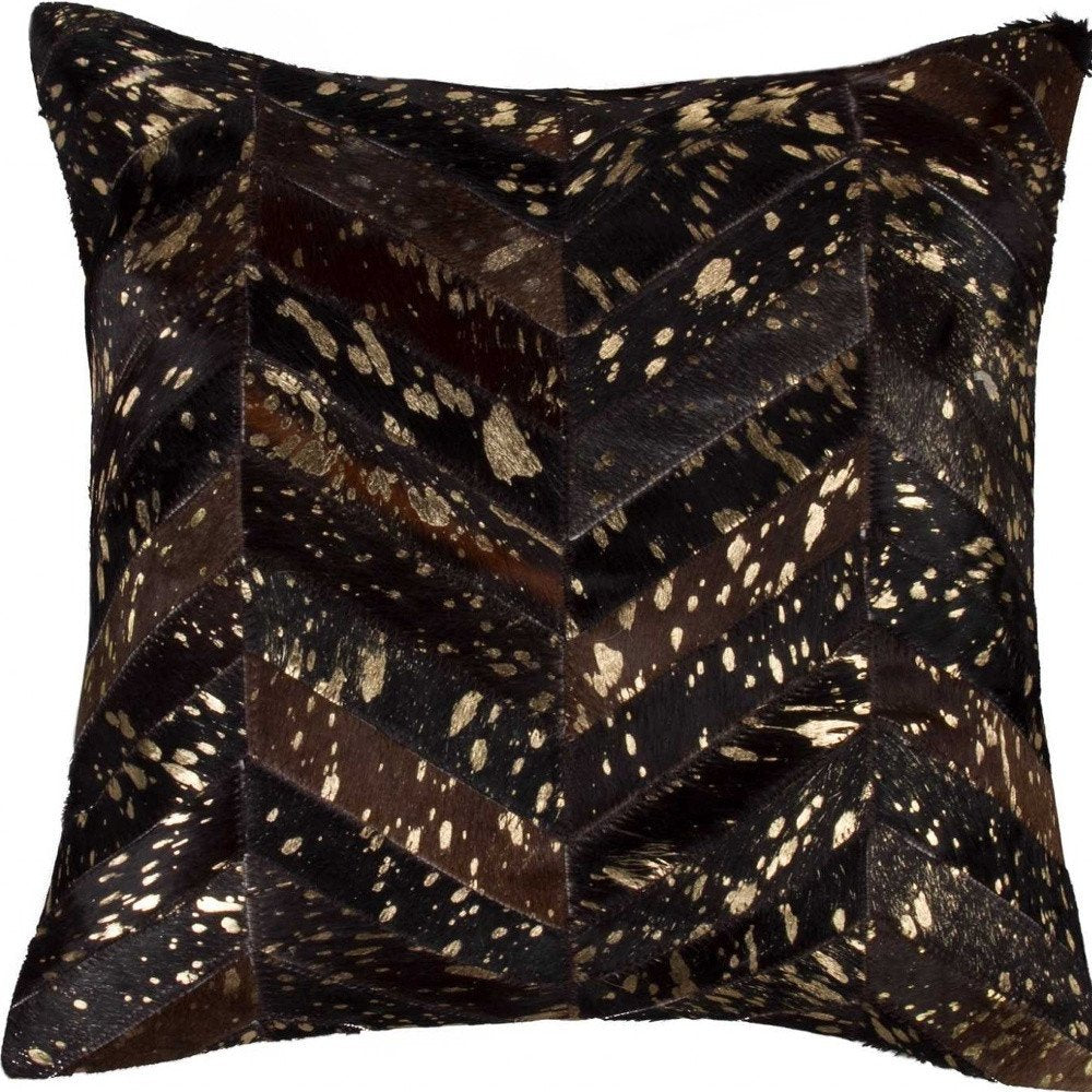 18" Natural And Gold Cowhide Throw Pillow
