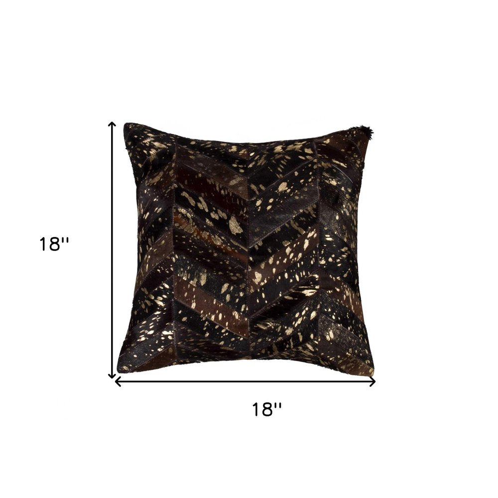 18" Natural And Gold Cowhide Throw Pillow