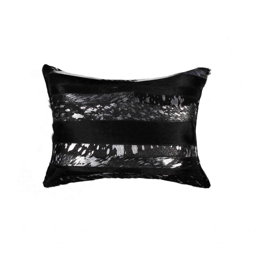 12" X 20" Gray and Silver Striped Cowhide Lumbar Throw Pillow