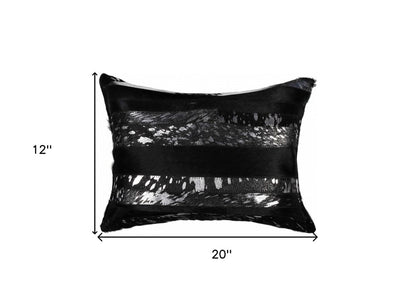 12" X 20" Black and Silver Cowhide Throw Pillow