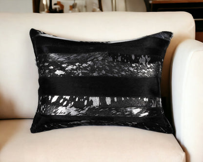 12" X 20" Gray and Silver Striped Cowhide Lumbar Throw Pillow
