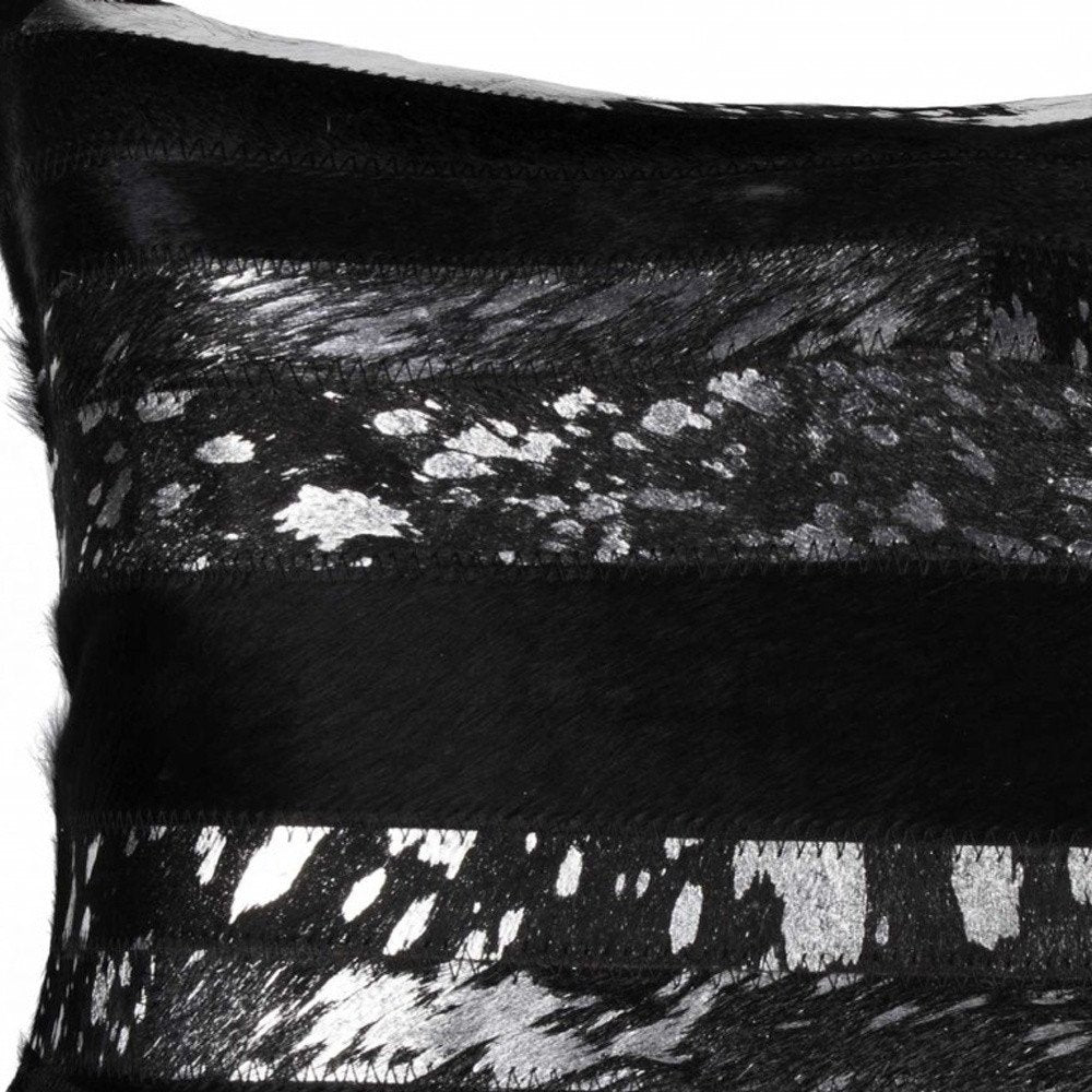 12" X 20" Gray and Silver Striped Cowhide Lumbar Throw Pillow