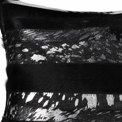 12" X 20" Gray and Silver Striped Cowhide Lumbar Throw Pillow