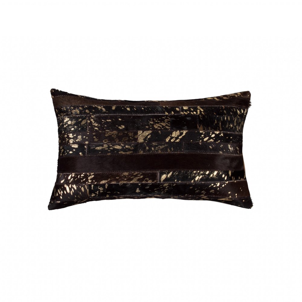 12" X 20" Black and Silver Cowhide Throw Pillow