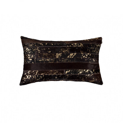 12" X 20" Black and Silver Cowhide Throw Pillow
