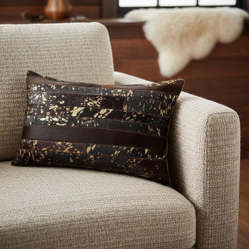 12" X 20" Black and Silver Cowhide Throw Pillow