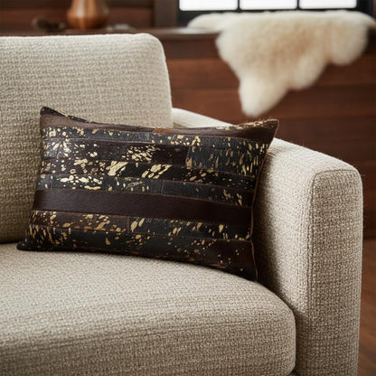 12" X 20" Natural And Gold Cowhide Throw Pillow
