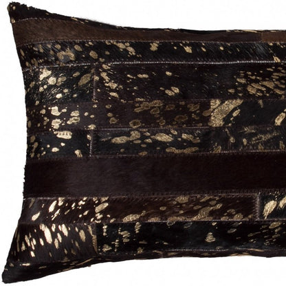 12" X 20" Black and Silver Cowhide Throw Pillow