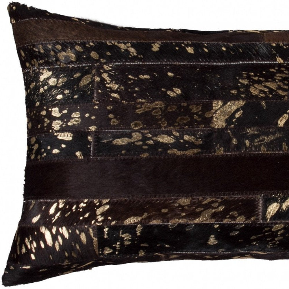 12" X 20" Natural And Gold Cowhide Throw Pillow