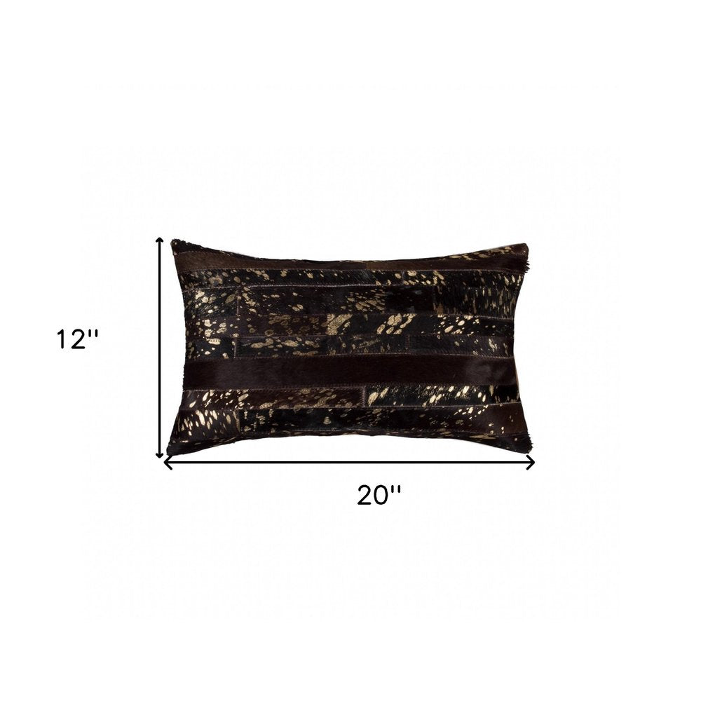 12" X 20" Black and Silver Cowhide Throw Pillow