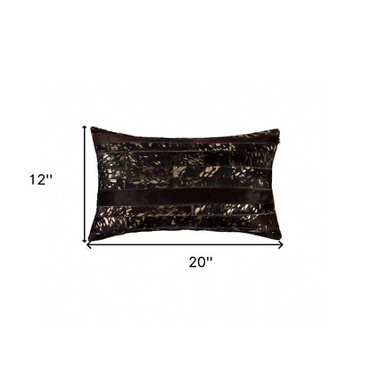 12" X 20" Black and Silver Cowhide Throw Pillow