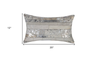12" X 20" Black and Silver Cowhide Throw Pillow