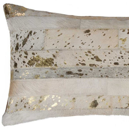 12" X 20" Black and Silver Cowhide Throw Pillow