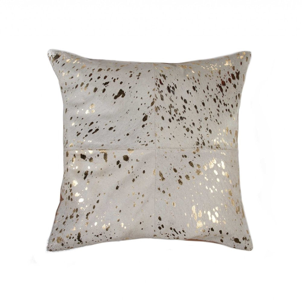 18" Black and Silver Cowhide Throw Pillow