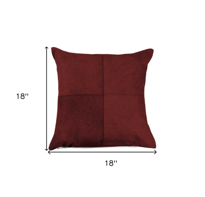 18" Wine Cowhide Throw Pillow