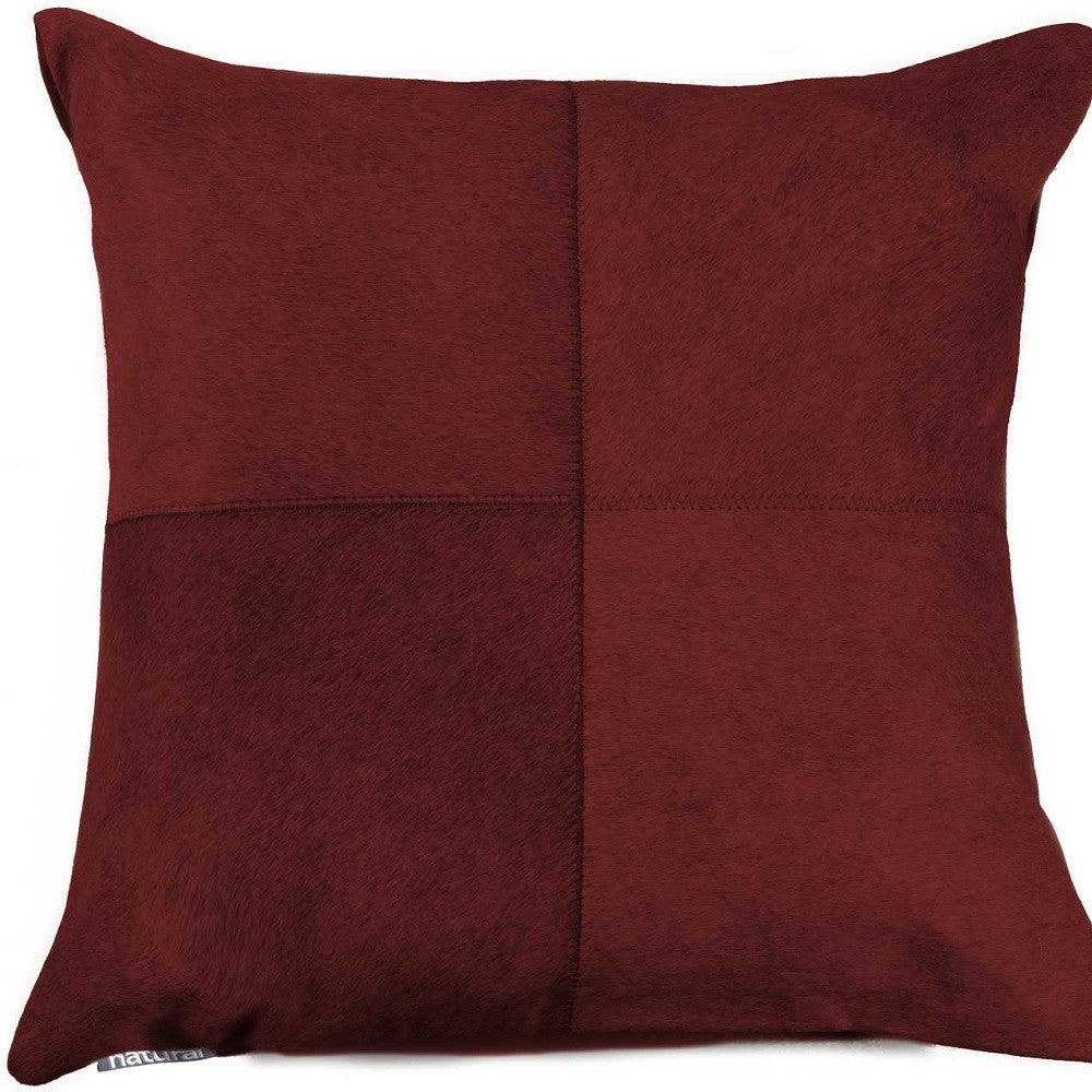 18" Wine Cowhide Throw Pillow