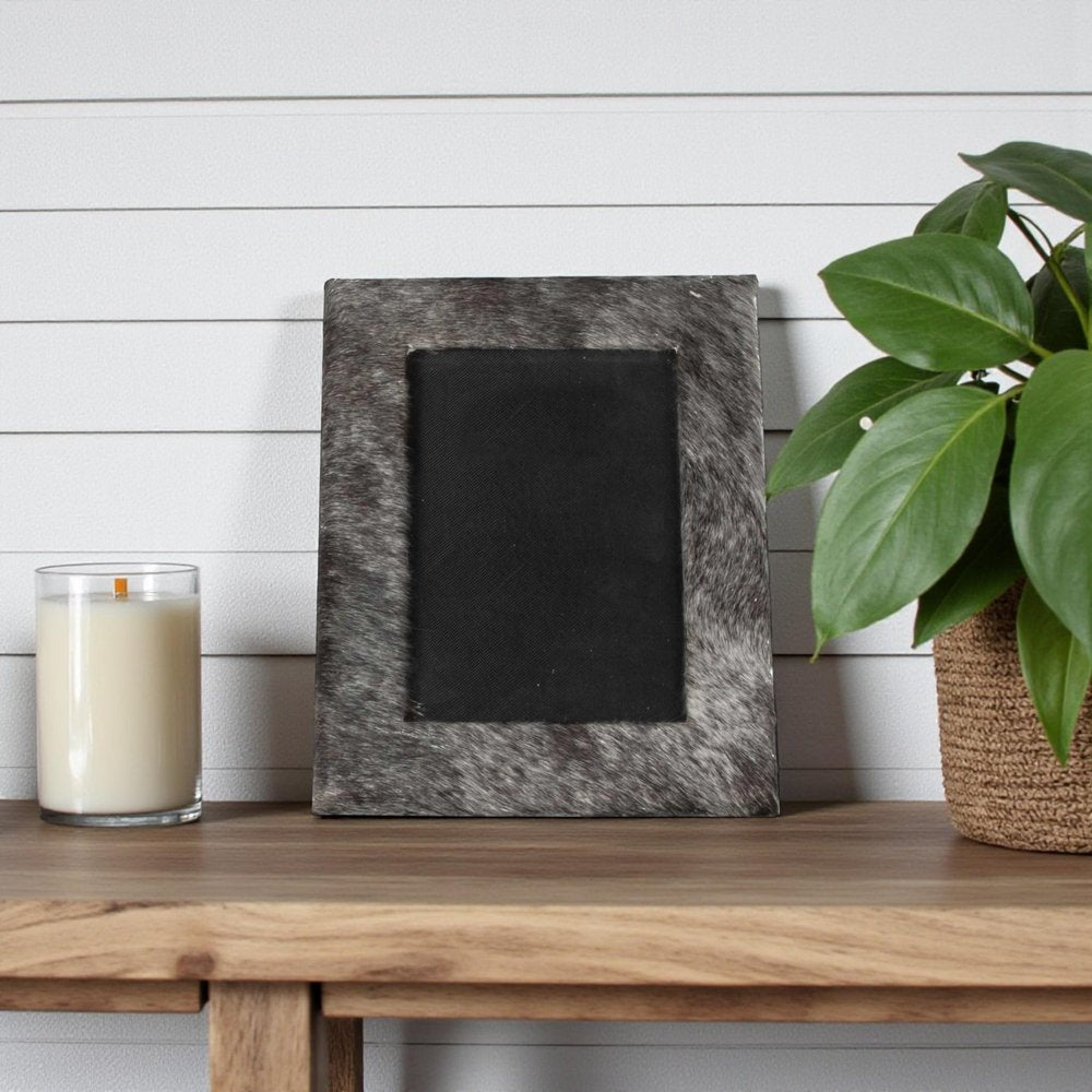 4" x 6" Natural Cowhide Tabletop Picture Frame with Mat