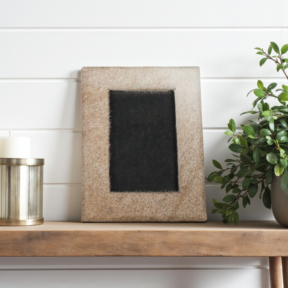 8" x 10" Natural Cowhide Tabletop Picture Frame with Mat