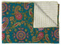 50" X 70" Green and Pink Kantha Cotton Paisley Throw Blanket with Embroidery
